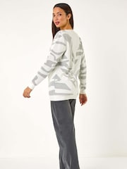 Roman Grey Abstract Jacquard Knit Jumper - Image 3 of 5