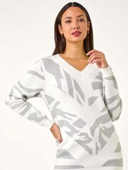Roman Grey Abstract Jacquard Knit Jumper - Image 4 of 5