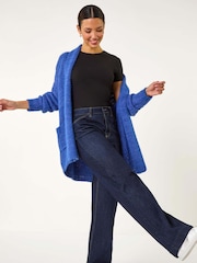 Roman Blue Fluffy Textured Knit Cardigan - Image 1 of 5