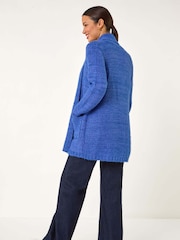 Roman Blue Fluffy Textured Knit Cardigan - Image 2 of 5