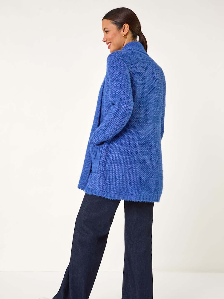 Roman Blue Fluffy Textured Knit Cardigan - Image 2 of 5