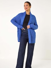 Roman Blue Fluffy Textured Knit Cardigan - Image 3 of 5