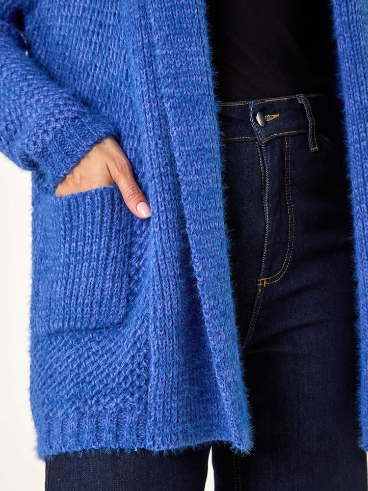Roman Blue Fluffy Textured Knit Cardigan - Image 5 of 5
