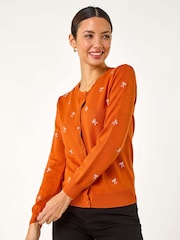 Roman Orange Bow Embroidered Cardigan - Image 2 of 5