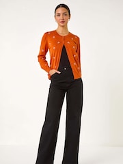Roman Orange Bow Embroidered Cardigan - Image 3 of 5