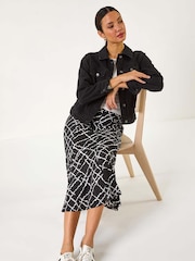 Roman Black Abstract Checked Print Skirt - Image 1 of 5