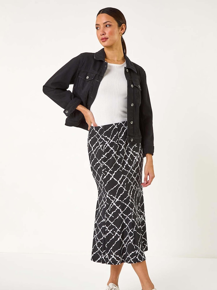 Roman Black Abstract Checked Print Skirt - Image 2 of 5