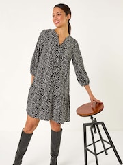 Roman Black Abstract Spot Frill Shirt Dress - Image 1 of 4