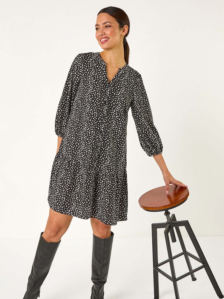 Roman Black Abstract Spot Frill Shirt Dress - Image 1 of 4