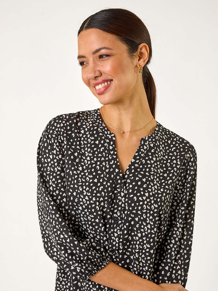 Roman Black Abstract Spot Frill Shirt Dress - Image 4 of 4