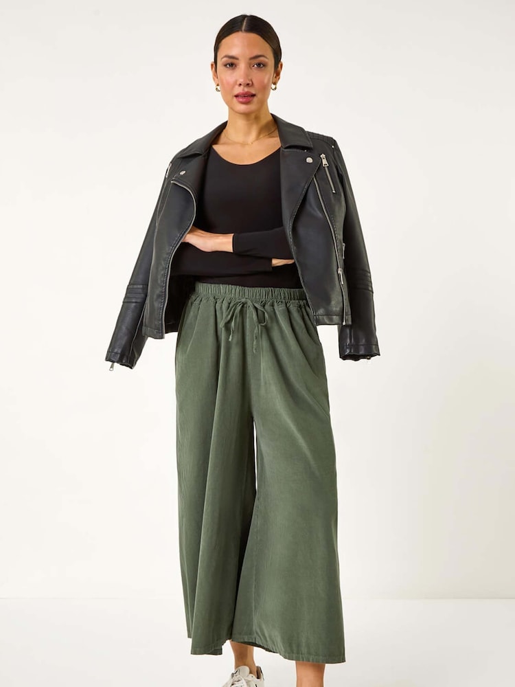 Roman Green Corduroy Wide Leg 100% Cotton Culottes - Image 2 of 5