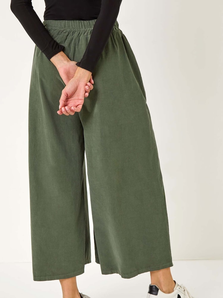 Roman Green Corduroy Wide Leg 100% Cotton Culottes - Image 3 of 5