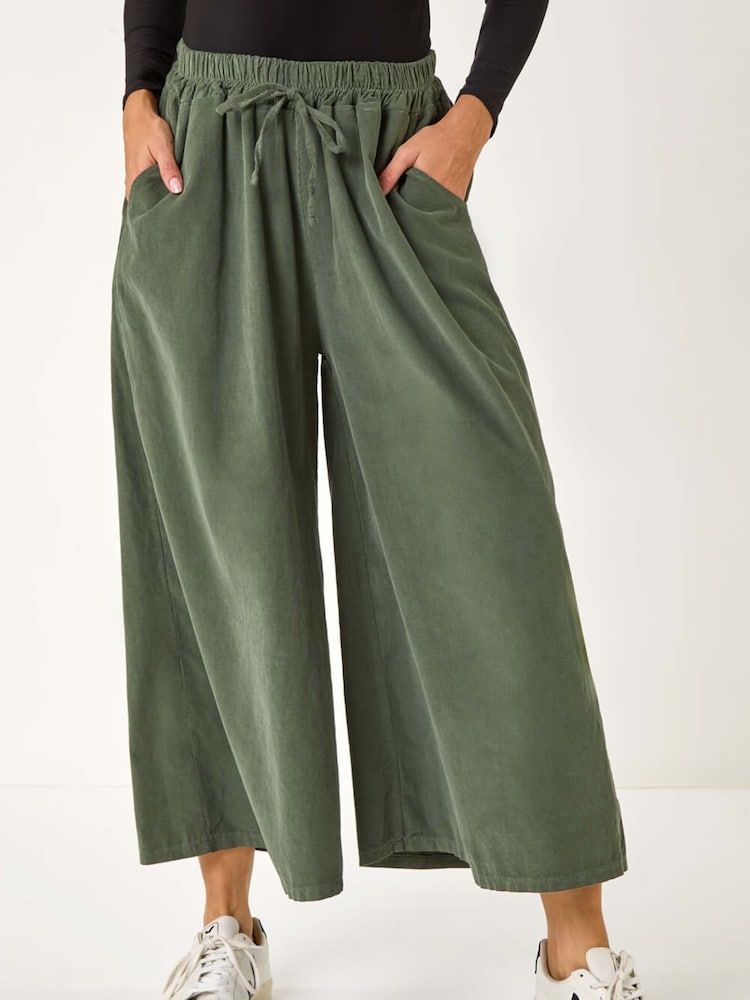 Roman Green Corduroy Wide Leg 100% Cotton Culottes - Image 4 of 5