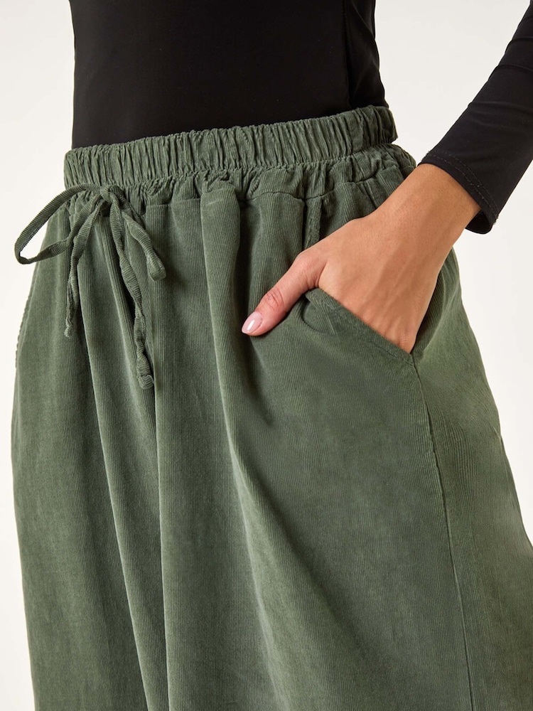 Roman Green Corduroy Wide Leg 100% Cotton Culottes - Image 5 of 5