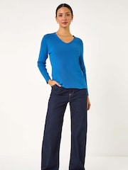 Roman Blue Soft Knit V-Neck Jumper - Image 2 of 5