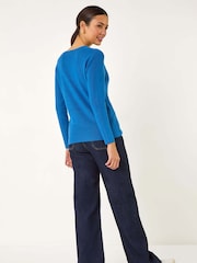 Roman Blue Soft Knit V-Neck Jumper - Image 3 of 5