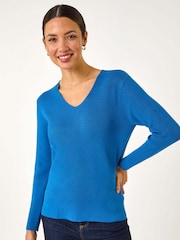 Roman Blue Soft Knit V-Neck Jumper - Image 4 of 5