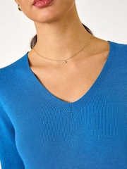 Roman Blue Soft Knit V-Neck Jumper - Image 5 of 5