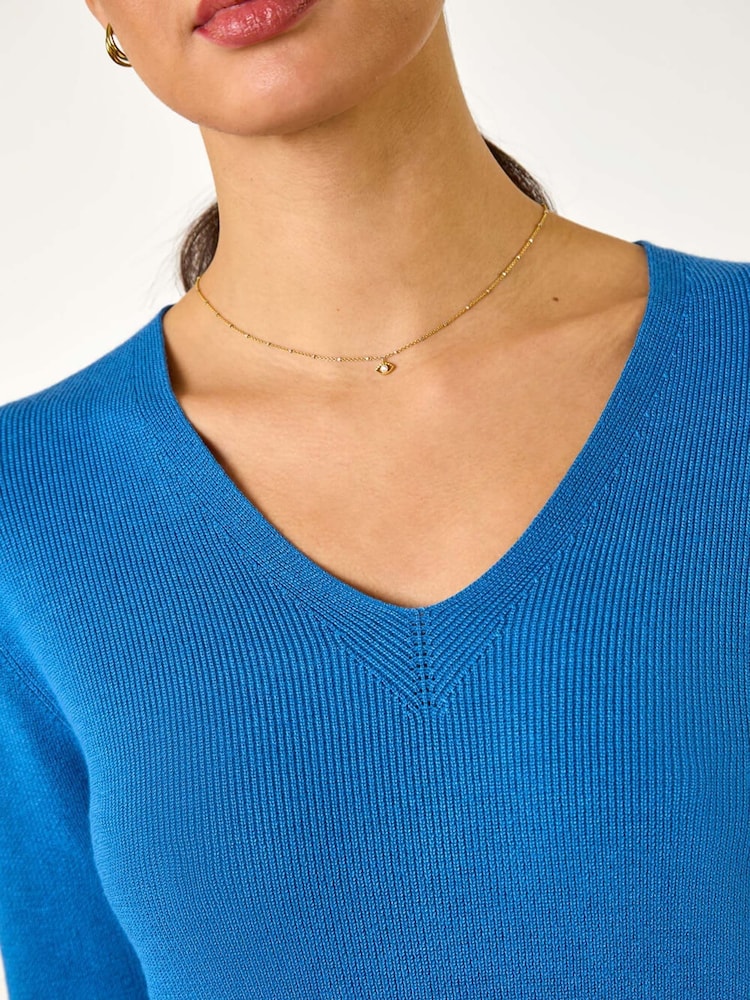 Roman Blue Soft Knit V-Neck Jumper - Image 5 of 5