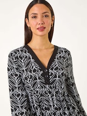 Roman Black Geo Print Button Detail Stretch Dress - Image 4 of 5