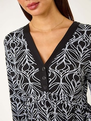Roman Black Geo Print Button Detail Stretch Dress - Image 5 of 5
