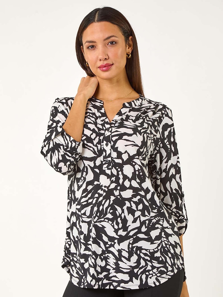 Roman Black Abstract Mono Print Pleated Blouses - Image 1 of 5 Roman Black Abstract Mono Print Pleated Blouses - Image 1 of 5