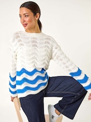 Roman White Chevy Pointelle Knit Jumper - Image 1 of 5