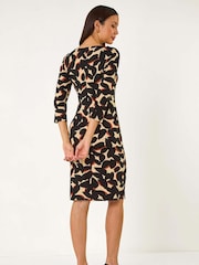 Roman Black Abstract Side Ruched Dress - Image 3 of 5