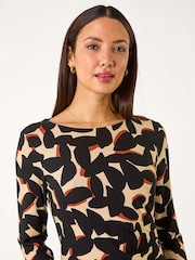 Roman Black Abstract Side Ruched Dress - Image 4 of 5