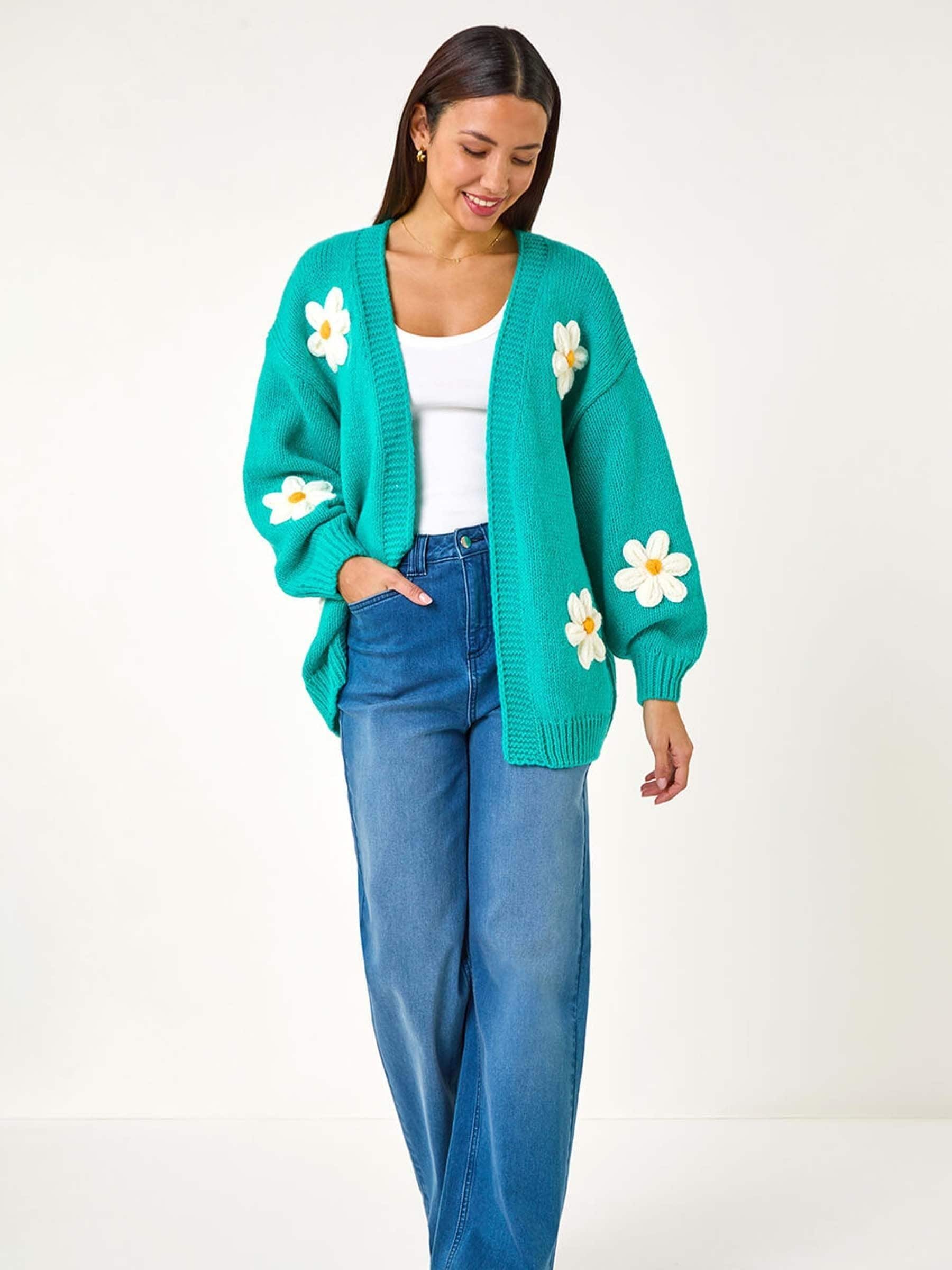 Buy Dusk Green Daisy Knit Cardigan from Next Belgium