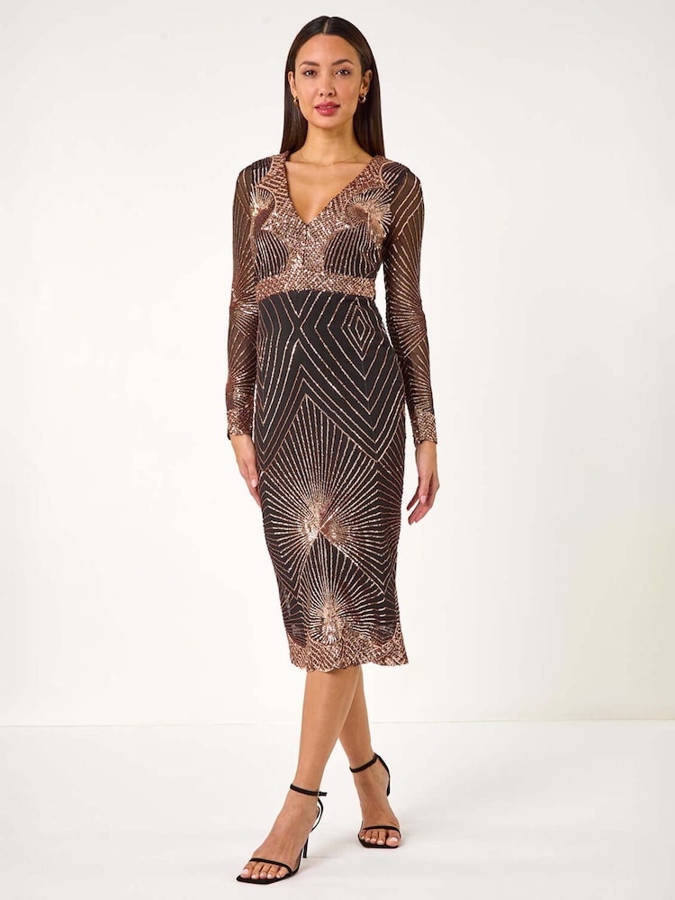 برّاق - Roman Starburst Sequin Stretch Midi Dress - صورة 1 من 5