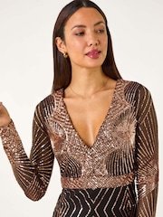 برّاق - Roman Starburst Sequin Stretch Midi Dress - صورة 4 من 5