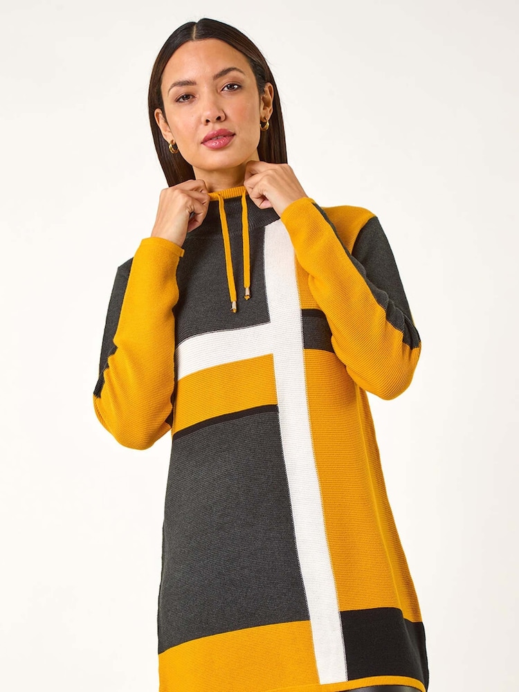 Roman Yellow Colourblock Roll Neck Knit Jumper - Image 1 of 5