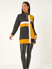 Roman Yellow Colourblock Roll Neck Knit Jumper - Image 2 of 5