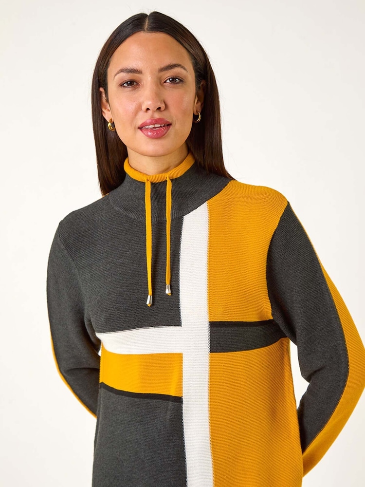 Roman Yellow Colourblock Roll Neck Knit Jumper - Image 4 of 5