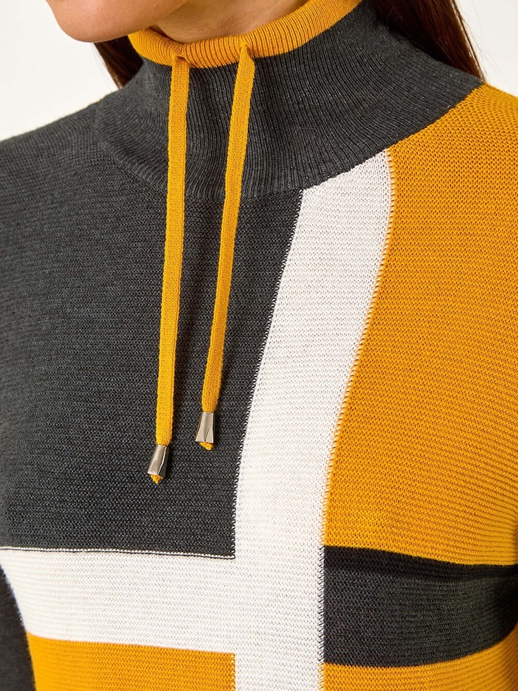 Roman Yellow Colourblock Roll Neck Knit Jumper - Image 5 of 5
