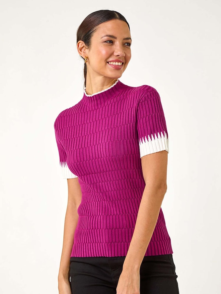 Roman Pink Ribbed Contrast Knit T-Shirt - Image 1 of 5