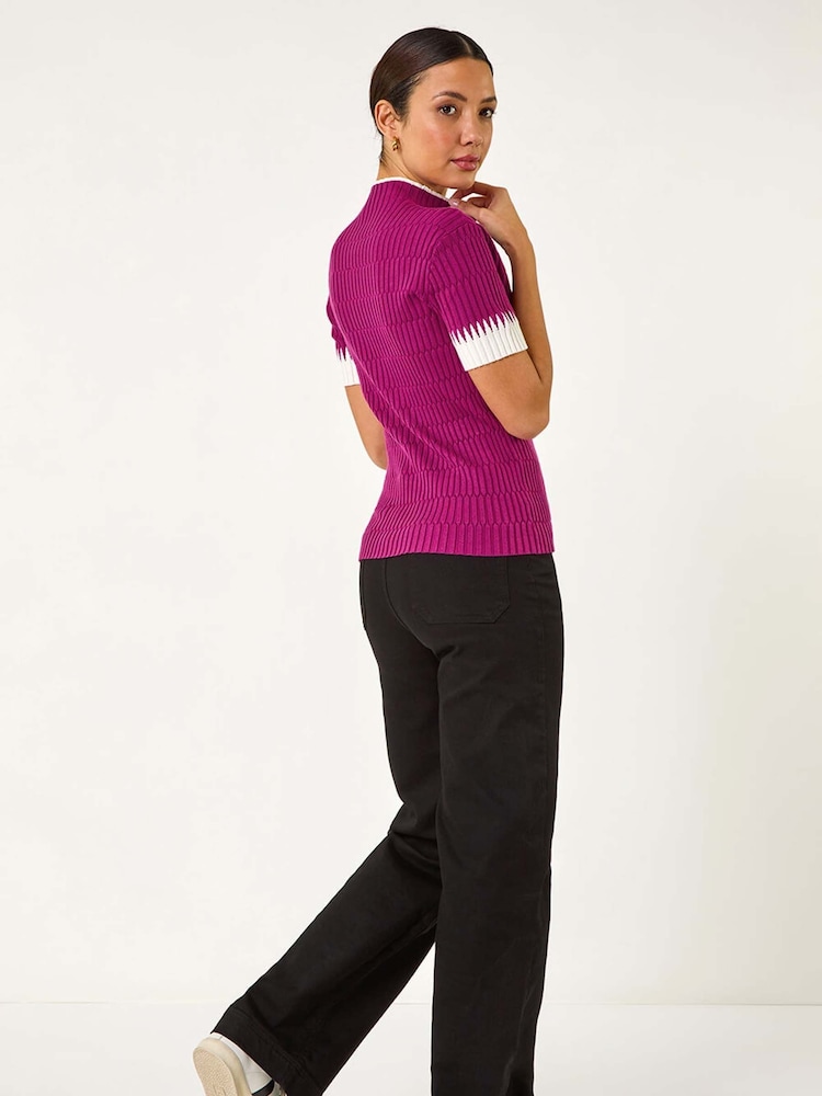 Roman Pink Ribbed Contrast Knit T-Shirt - Image 3 of 5