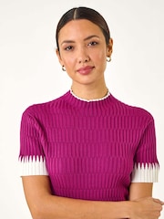 Roman Pink Ribbed Contrast Knit T-Shirt - Image 4 of 5