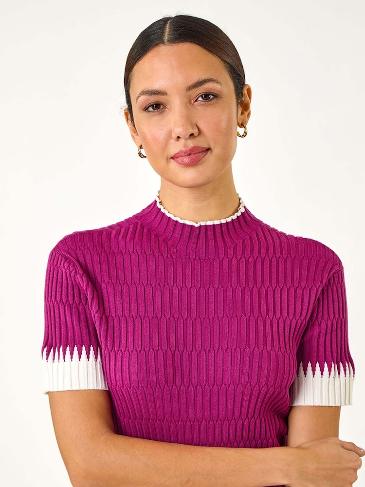Roman Pink Ribbed Contrast Knit T-Shirt - Image 4 of 5