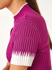 Roman Pink Ribbed Contrast Knit T-Shirt - Image 5 of 5