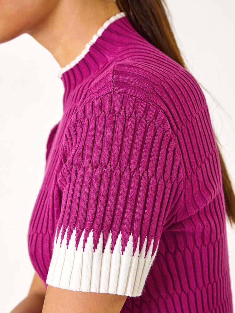 Roman Pink Ribbed Contrast Knit T-Shirt - Image 5 of 5