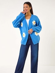 Синий - Dusk Daisy Knit Cardigan - Изображение 1 из 5