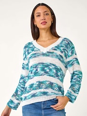Roman Blue Spacedye Stripe Knit Jumper - Image 1 of 5