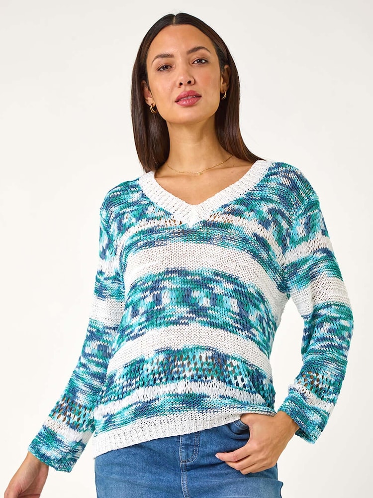 Roman Blue Spacedye Stripe Knit Jumper - Image 1 of 5