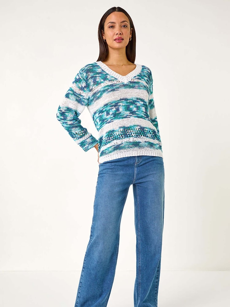 Roman Blue Spacedye Stripe Knit Jumper - Image 2 of 5