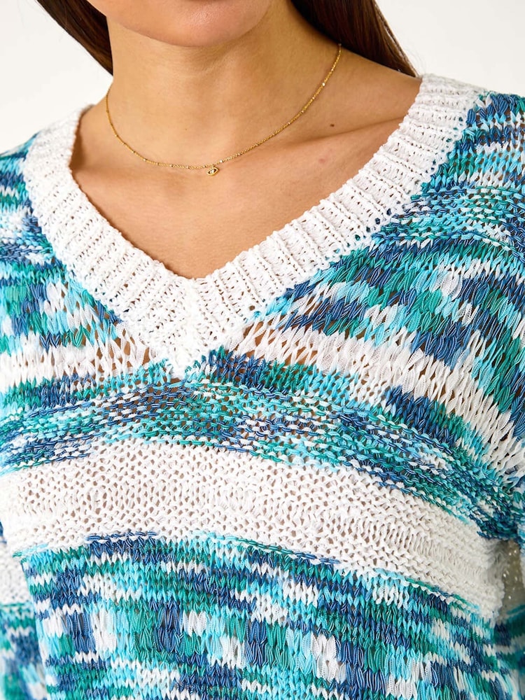Roman Blue Spacedye Stripe Knit Jumper - Image 5 of 5