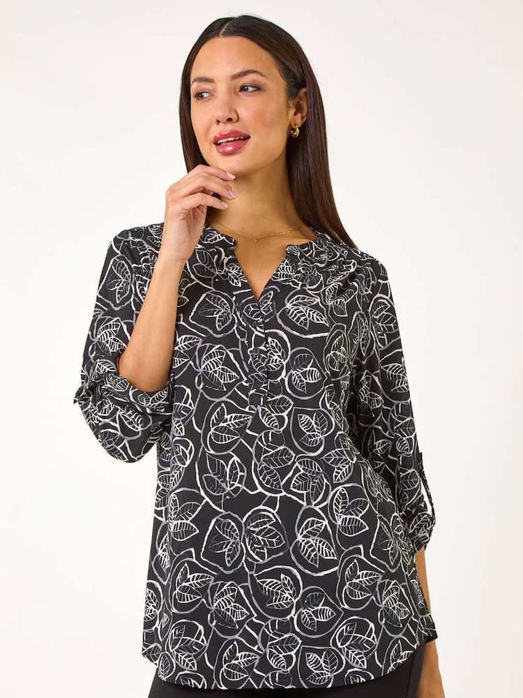 Roman Linear Leaf Print Blouses - Bild 1 von 5