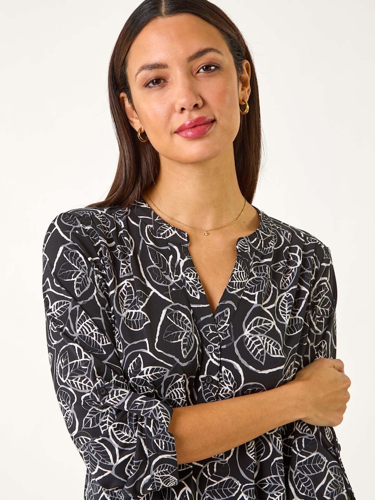 Roman Linear Leaf Print Blouses - Bild 2 von 5