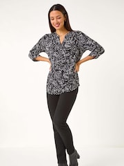 Roman Linear Leaf Print Blouses - Bild 3 von 5